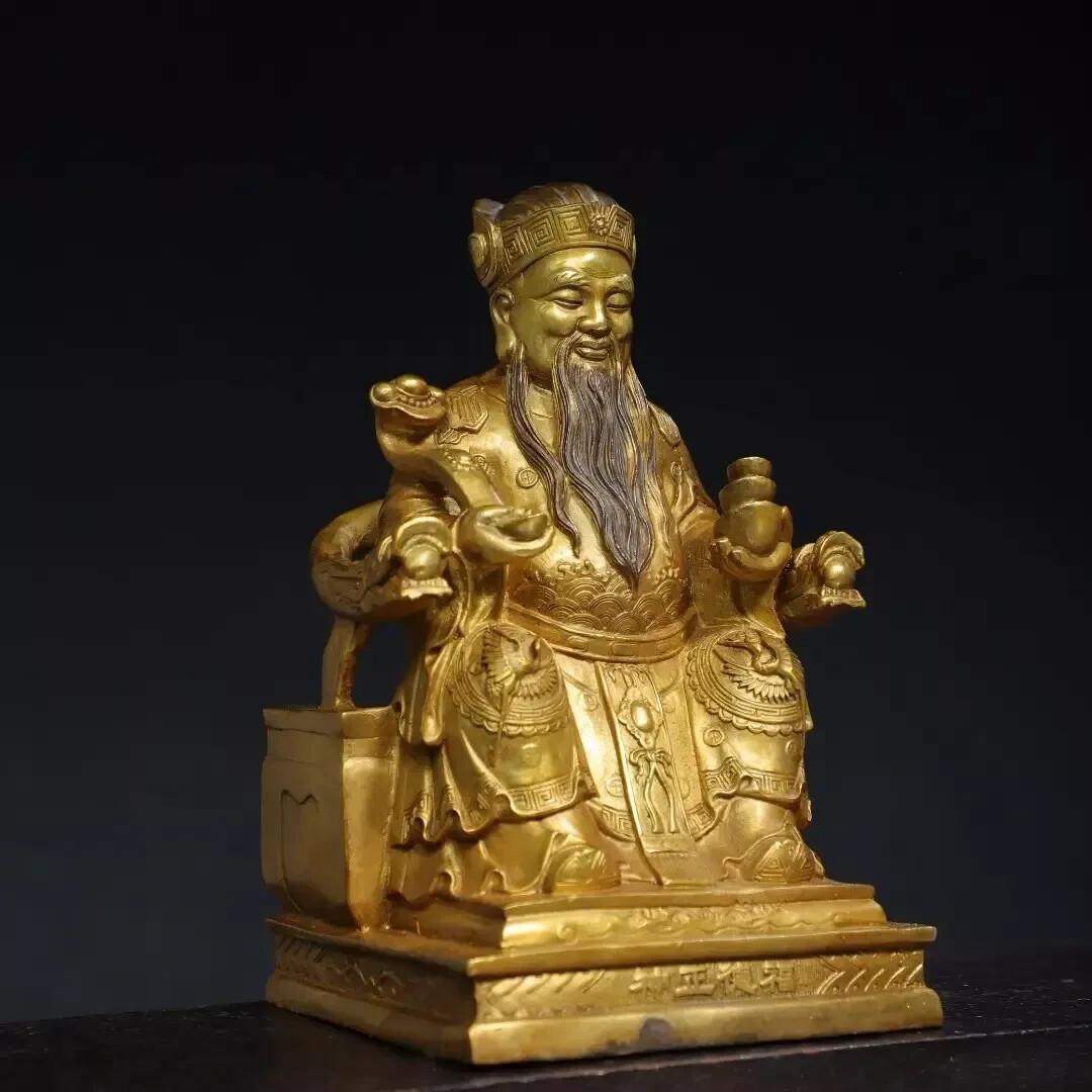 Fengshui old Copper gilded Buddhist Buddha statue of God of Wealth