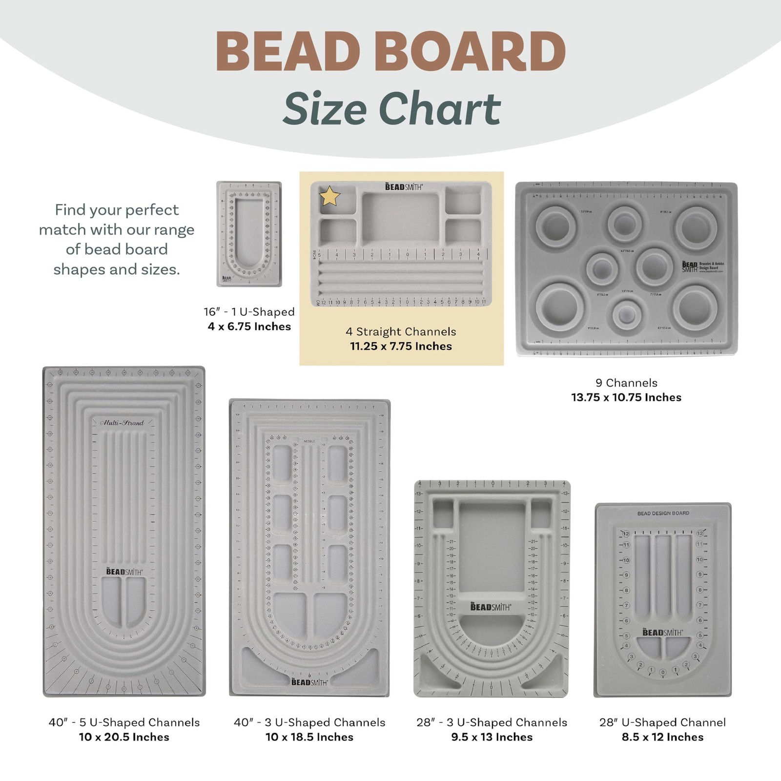 The Beadsmith Mini Bead Board – Grey Flocked, 4 Straight Channels, 5 Recessed…