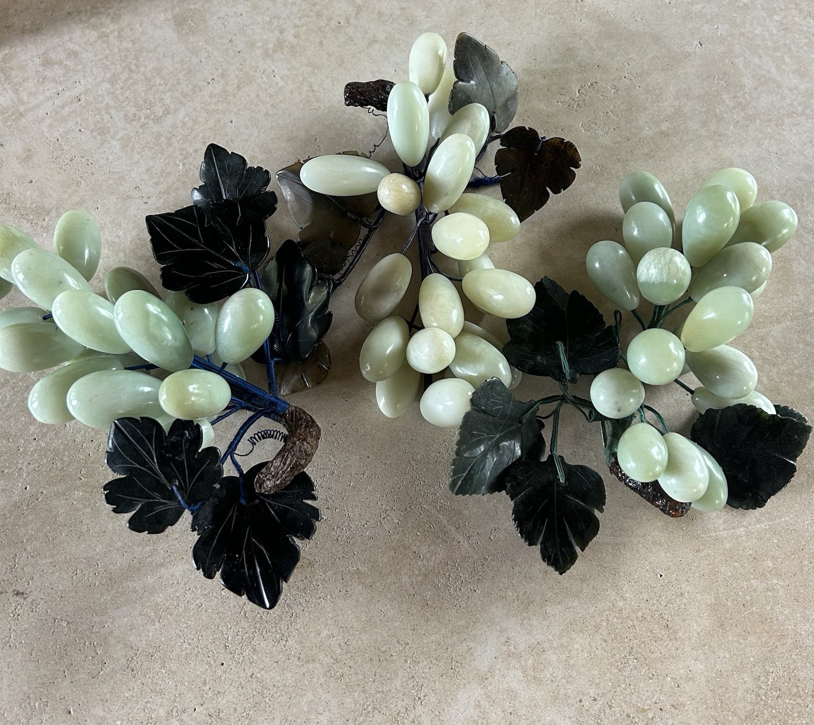 3 Vintage Jade Nephrite Celadon Stone Green Grape Clusters