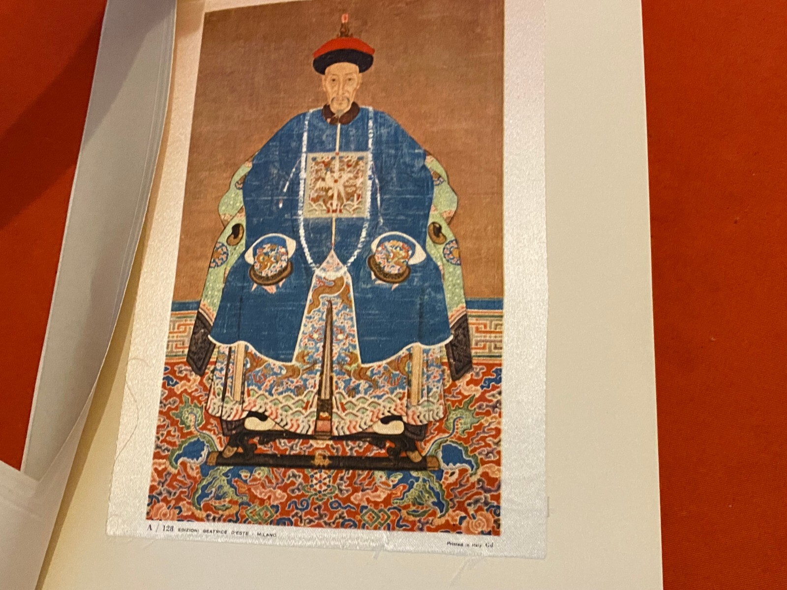 CHINESE SILK EMBRODERY QING DYNASTY PORTRAIT OF MANDARIN MADE IN ITALY 16X11 CM
