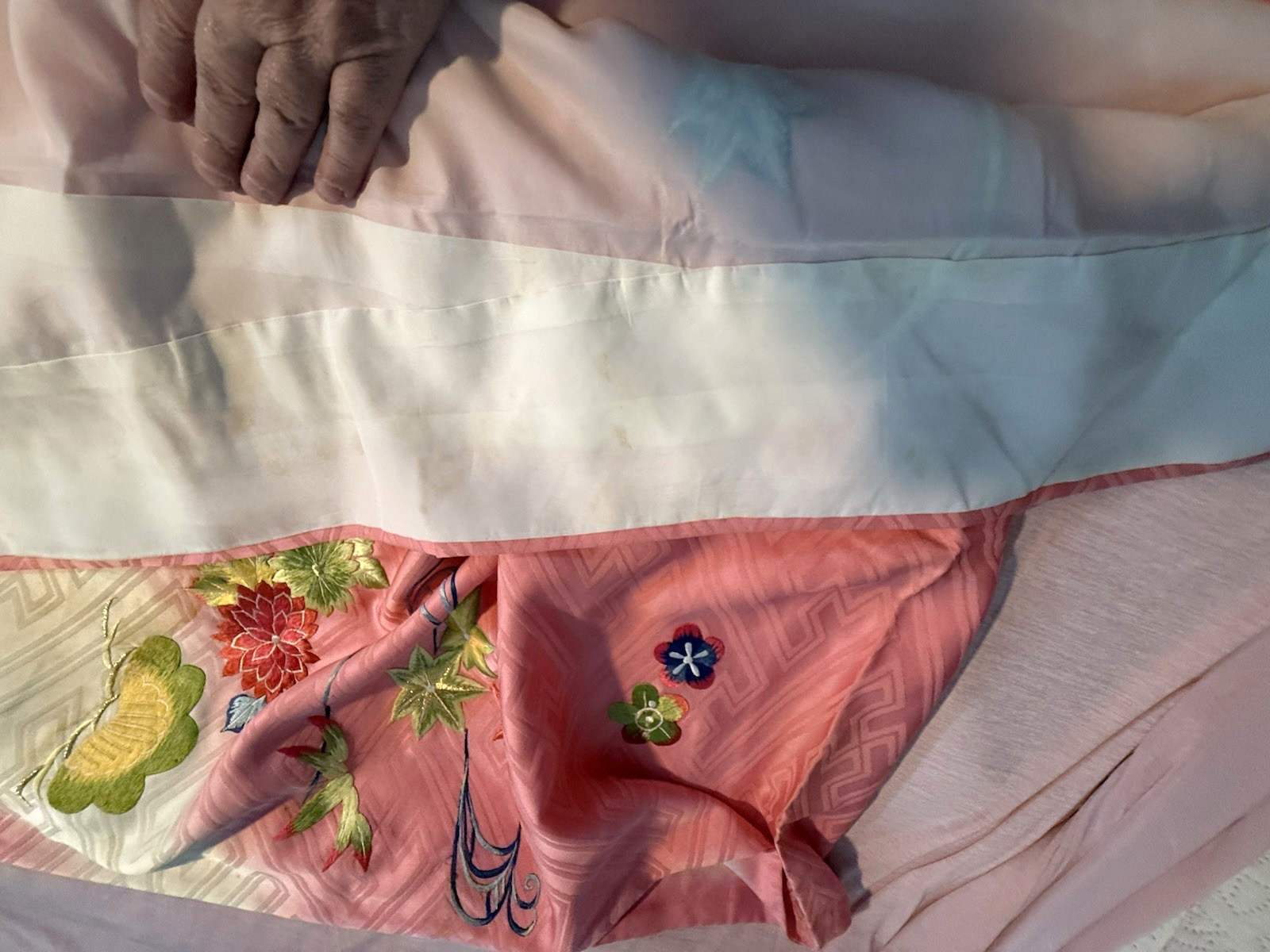Vintage Japanese Coral Pink heavy Floral Embroidery Silk Furisode silk Lining