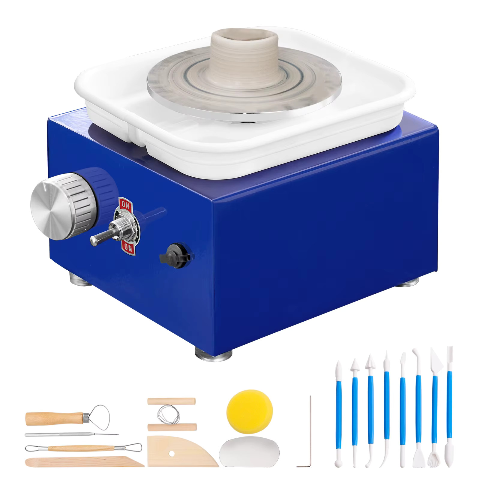 Mini Pottery Wheel 2.6/3.9in Ceramic Wheel 0-300RPM Adjustable w/ Basin