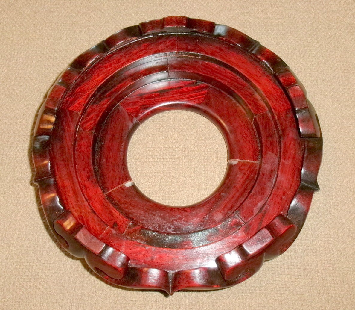Vtg 8 1/2″ Rosewood round base display Lotus stand for vase, flowerpot, lamp EX!