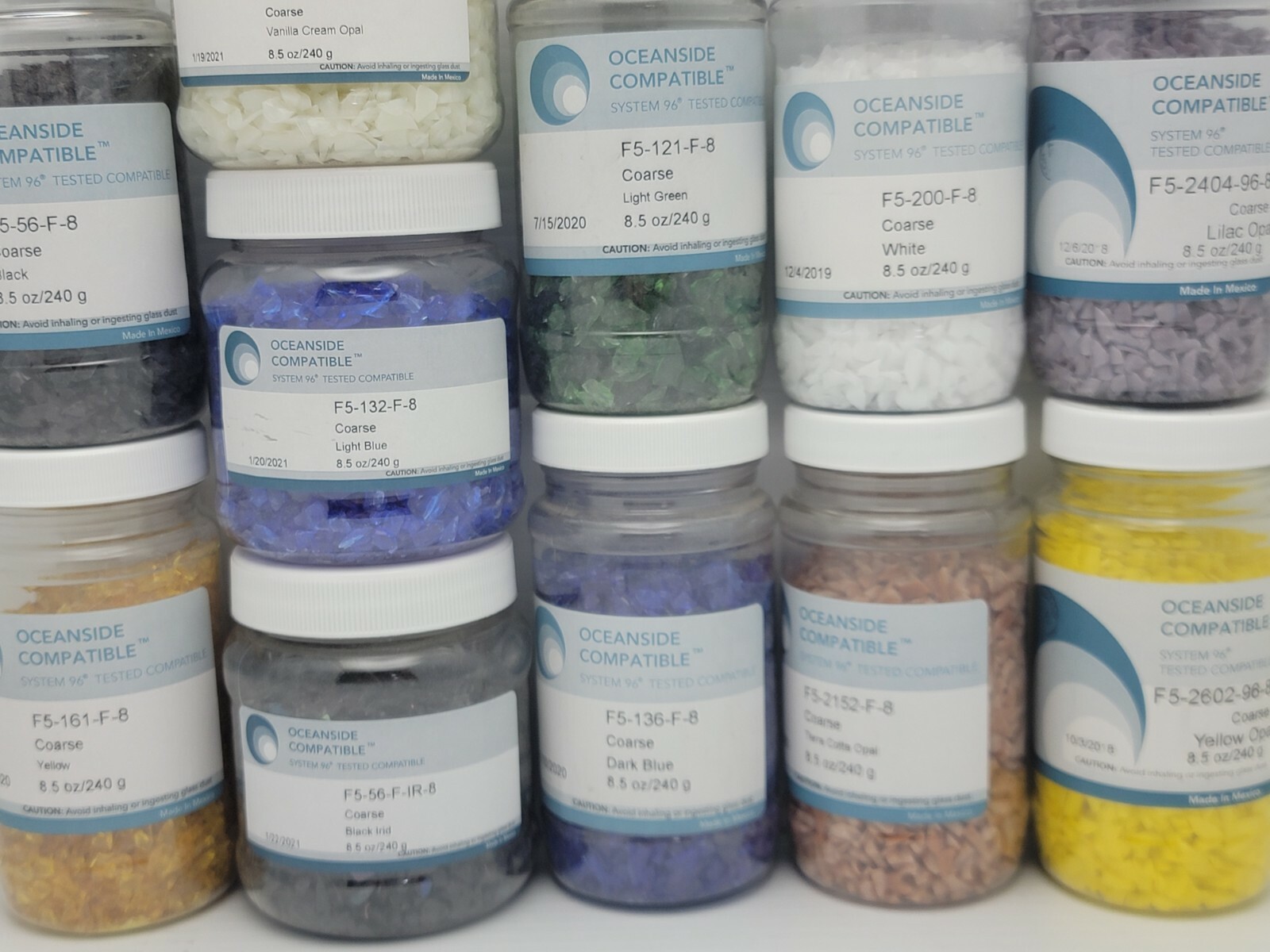 COARSE Glass FRIT 8.5 oz Full Jars Oceanside Spectrum System 96 COE 96COE Fusing