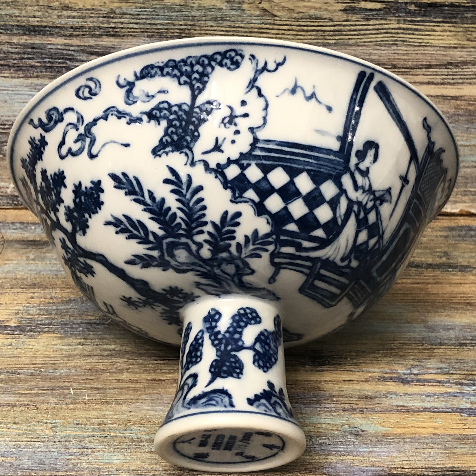 VTG WAN-LI LIMITED EDITION Porcelain Footed Pedestal Bowl 152/1000 White & Blue