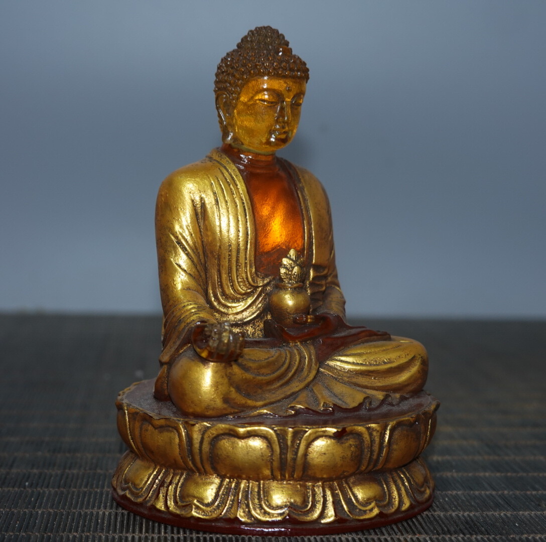 4.7″ Chinese Coloured Glaze Paintings Gild Buddhism Medicine Buddha Sit Statue