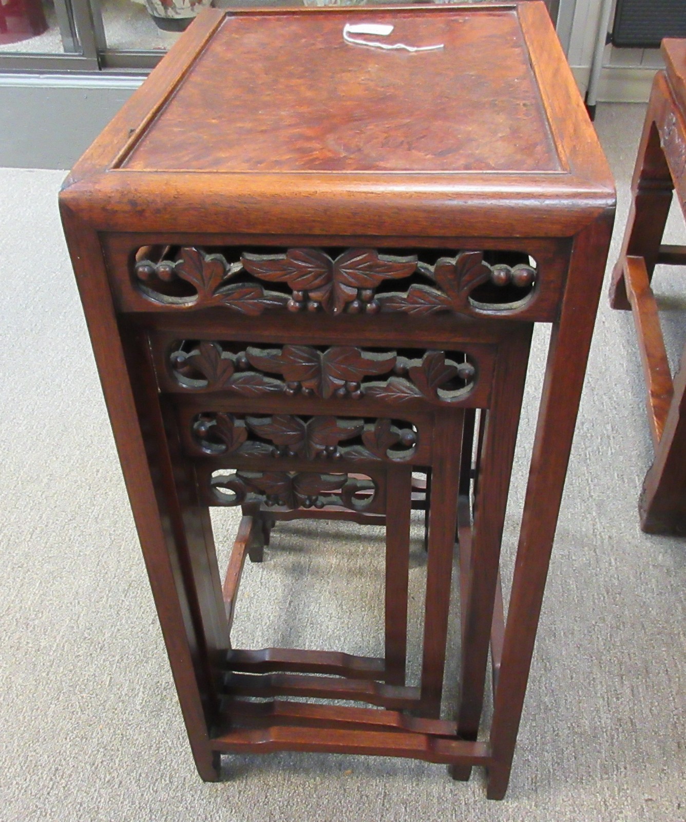 Chinese solid wood carved openwork four-piece flower stand set