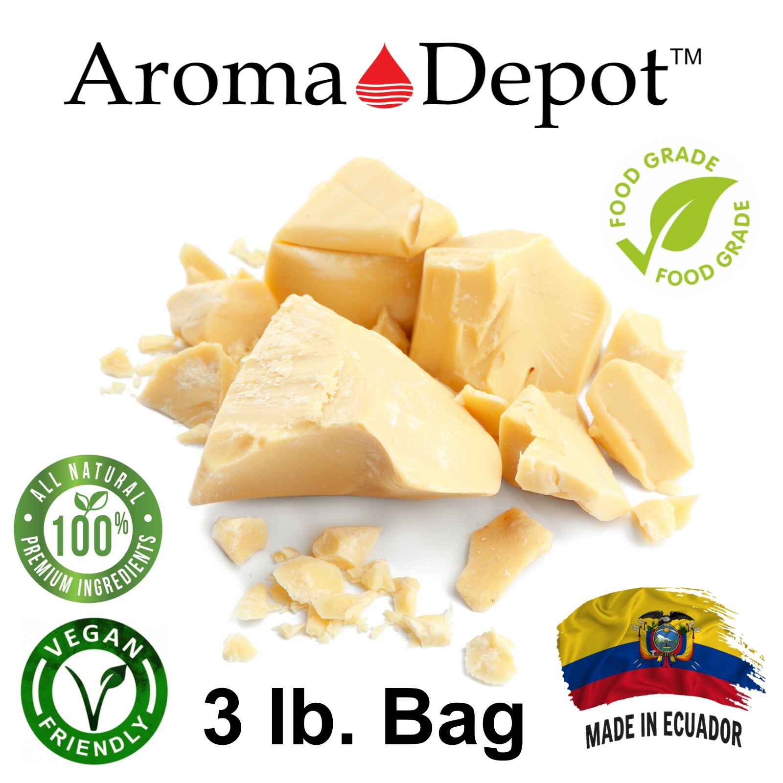 Raw Cocoa Butter 3lb BAG 100% Natural Unrefined Pure Virgin Cacao/Cocoa