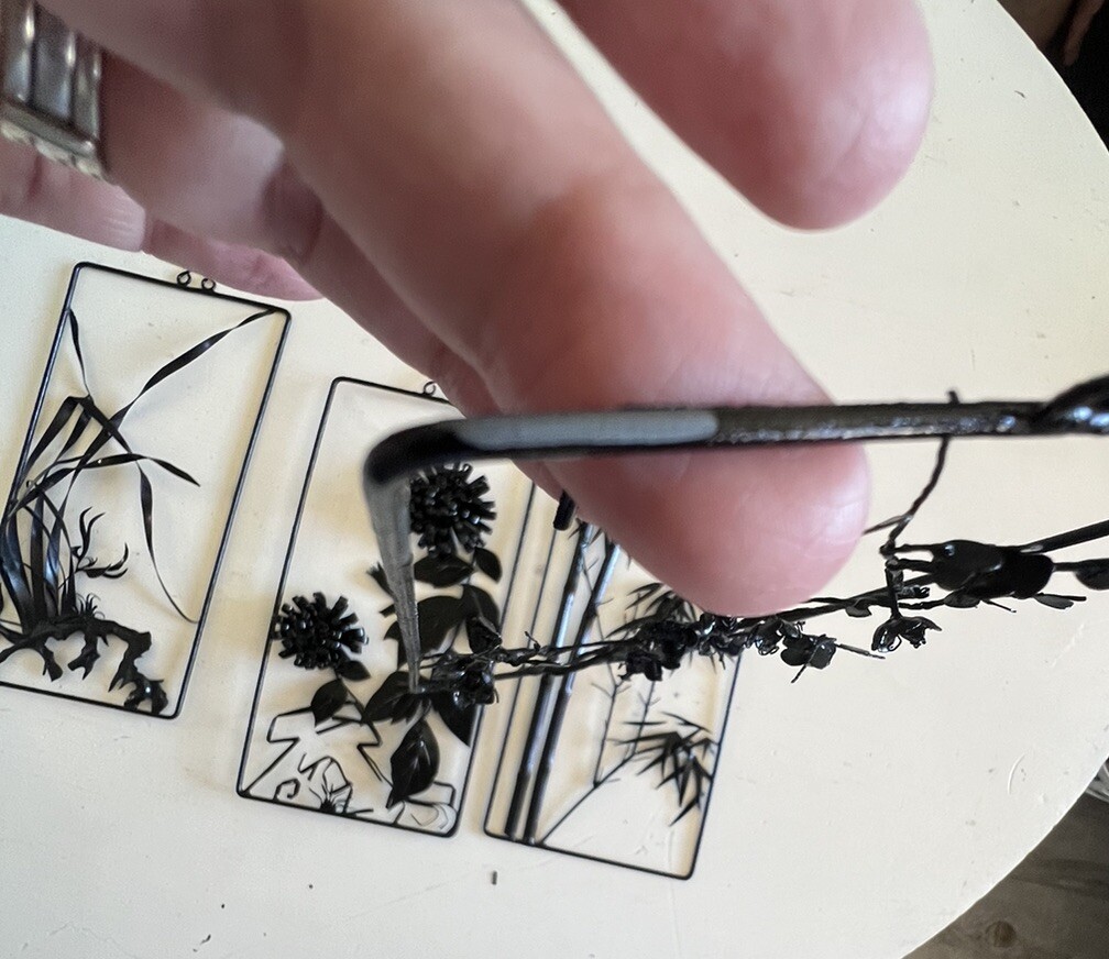 *Tiehua Wuhu Anhui Iron Painting Folk Art China Picture Metal Set Of 4 Floral*