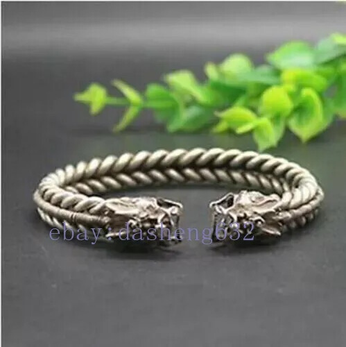Collectable Old Chinese handCarved Dragon head Bracelet