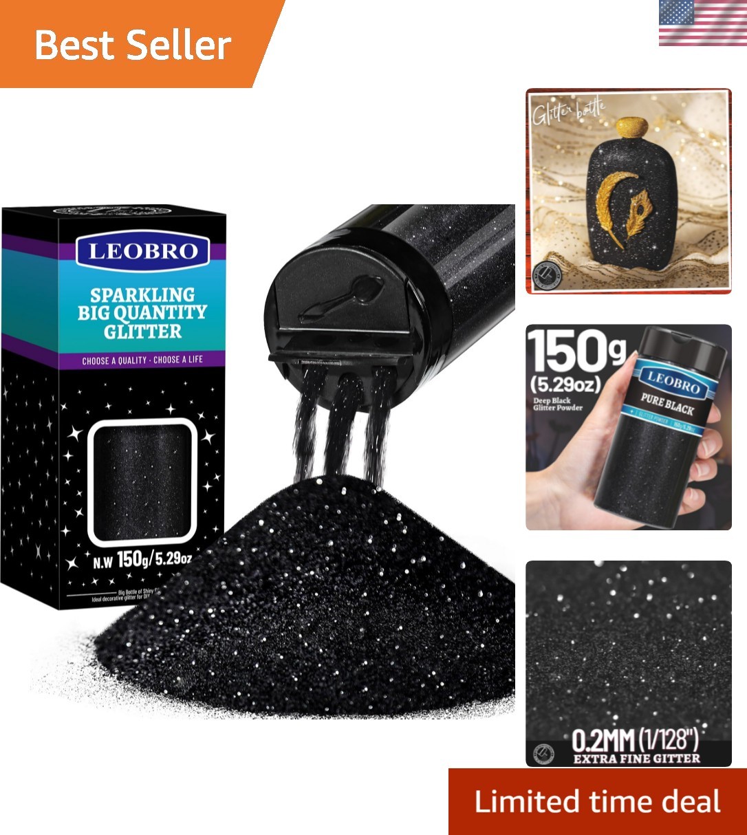 Black Glitter, 150g/5.29oz Black Fine Glitter for Crafts, Resin, DIY Arts and…