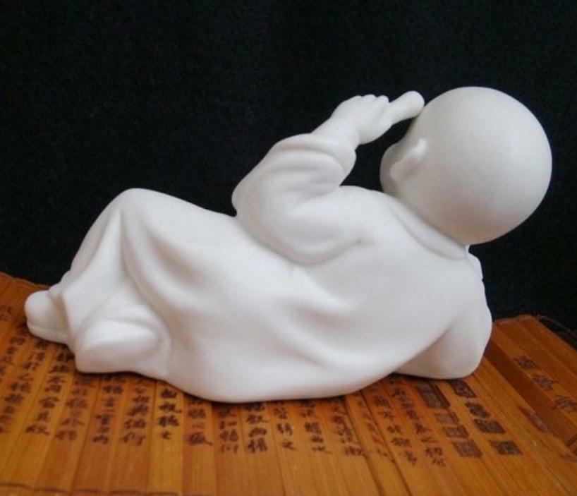 5.1″ Chinese White Porcelain Ceramics Think Deeply Little Monk Figurine Statue