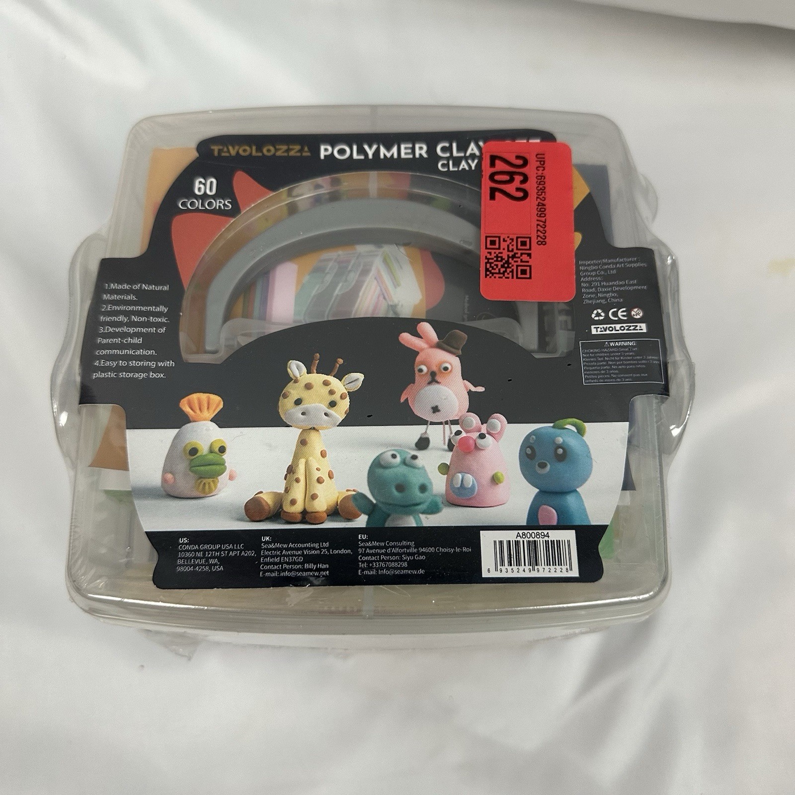Tavolozza Polymer Clay Set 60 Vibrant 1oz Colors Non-toxic Oven Bake Kit W/Tools