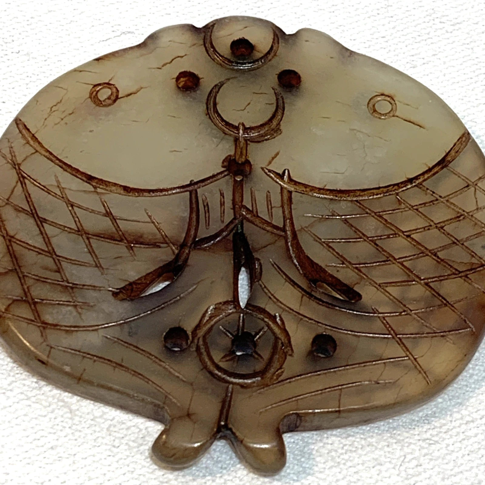 Antique Hand Carved Double Fish Chinese Nephrite Jade Pendant