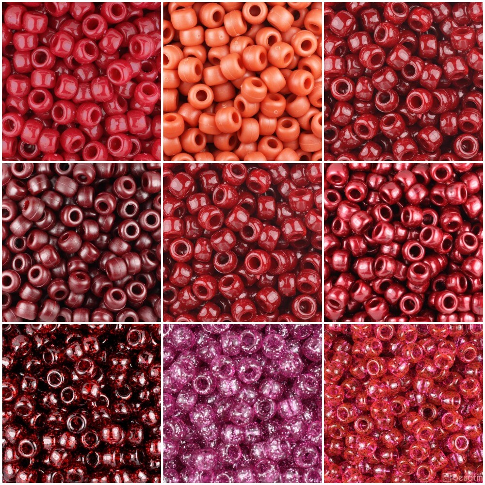 100 Pony Beads 9 x 6MM With 4mm Large Hole red color scheme same day shipping