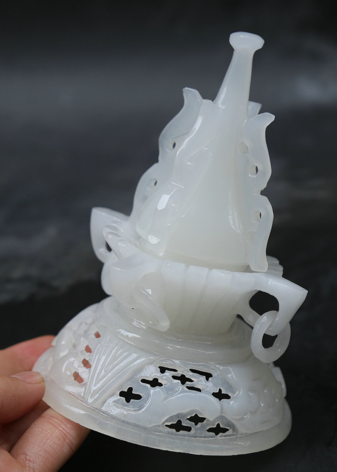10″ Chinese White Jade Hand Carved Lovable Animal Dragon Incense Burner Censer