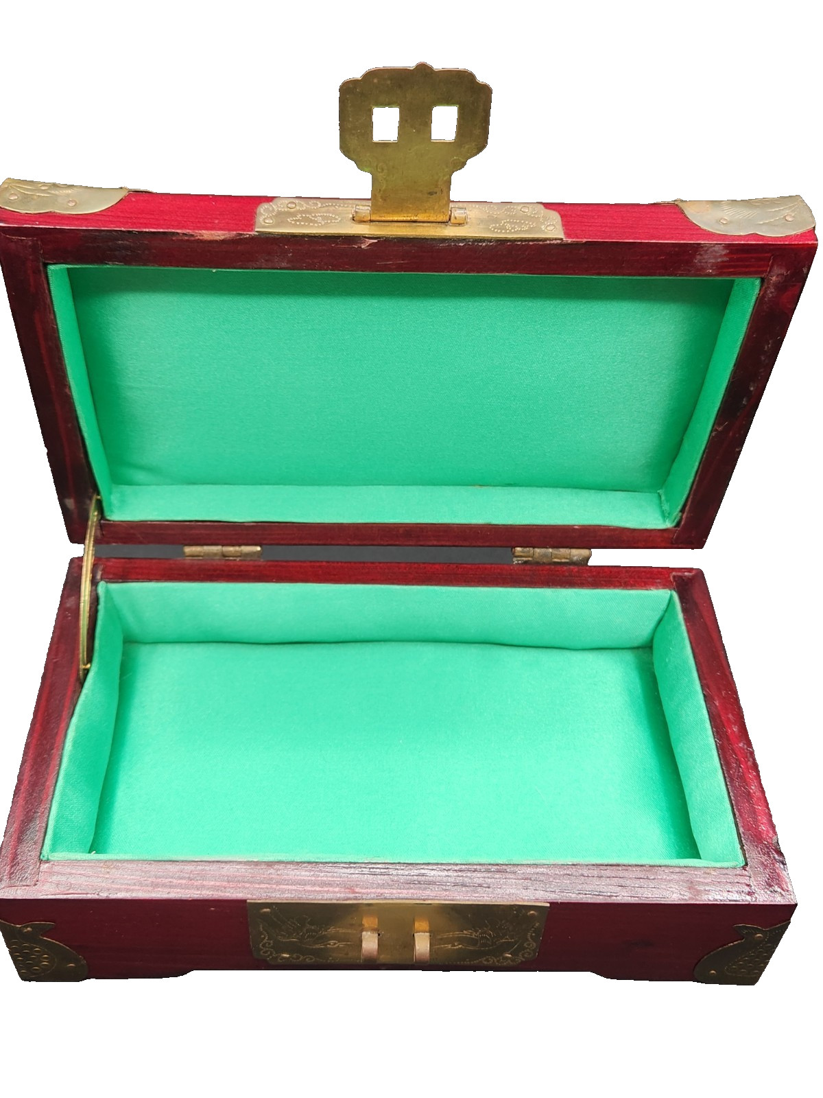 Wood & Brass Locking Box Shanghai China W/Lock & Key Jewelry Trinket – Vintage