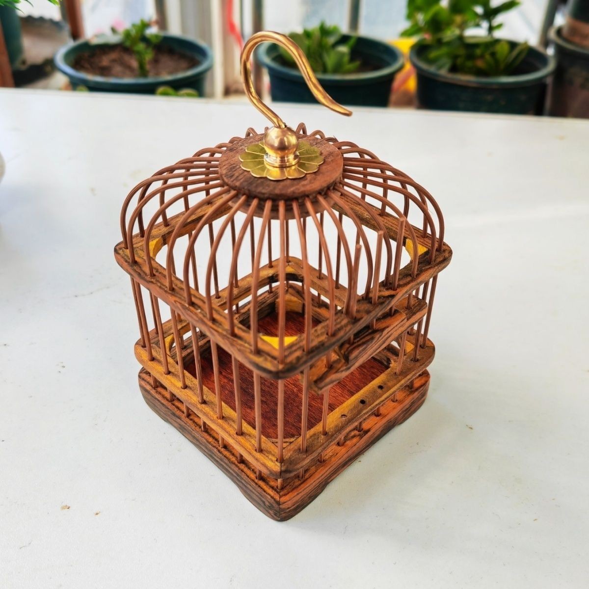 Handmade Solid Wood Cricket Cage Ebony Red Sandalwood Brass Hook 12×8.8cm