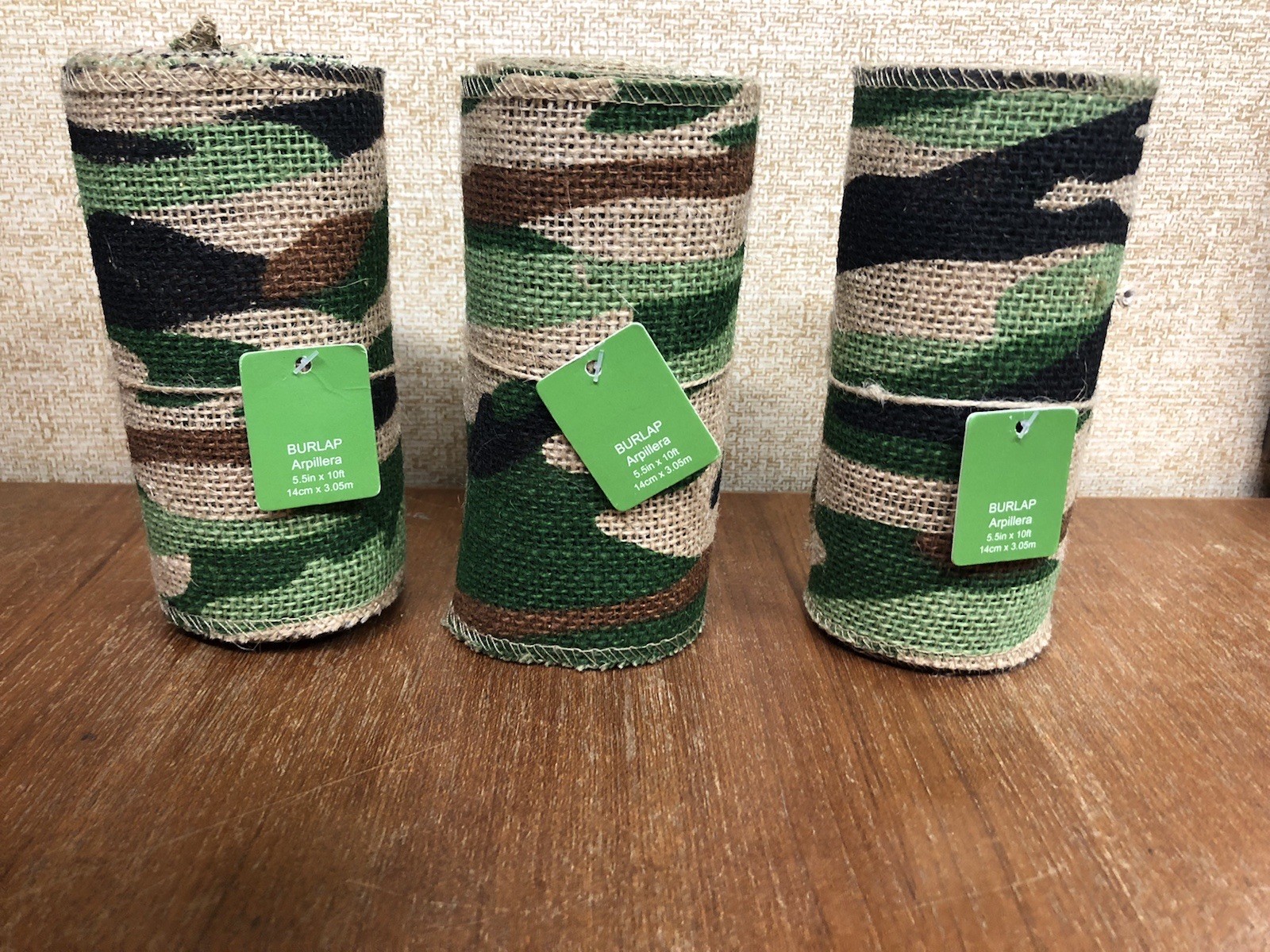 Lot 3 5.5” Wide x 10 Feet Burlap Fabric Crafts Roll Decoration Jute Green Camo