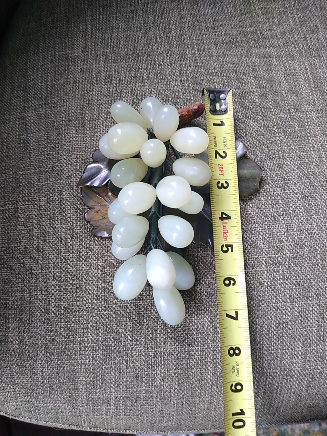 Vintage Stone Grapes Light Green Carved Dark Green Serpentine Leaves