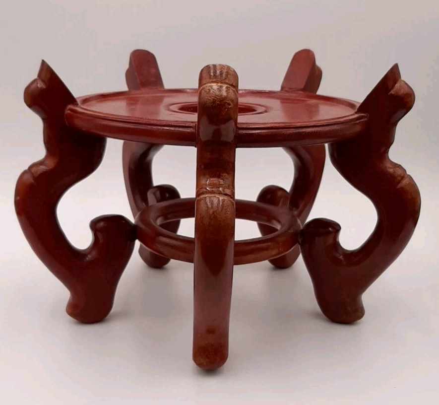 Vintage Chinese Wood Pedestal Stand For Koi Fish Pot Large 8.5in Plant Stand
