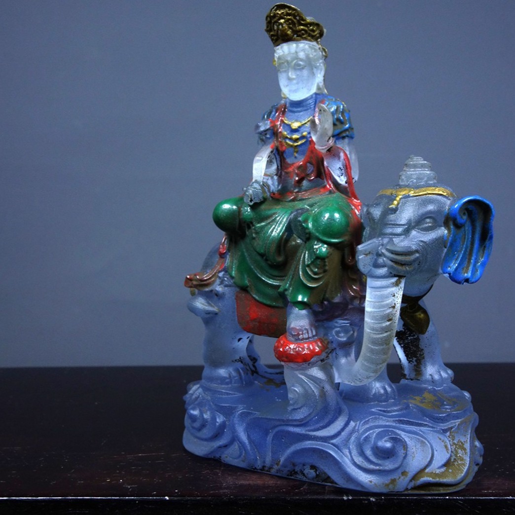 Vintage Old Liuli Samantabhadra Statue, Hand-Painted Gilded, 12cm