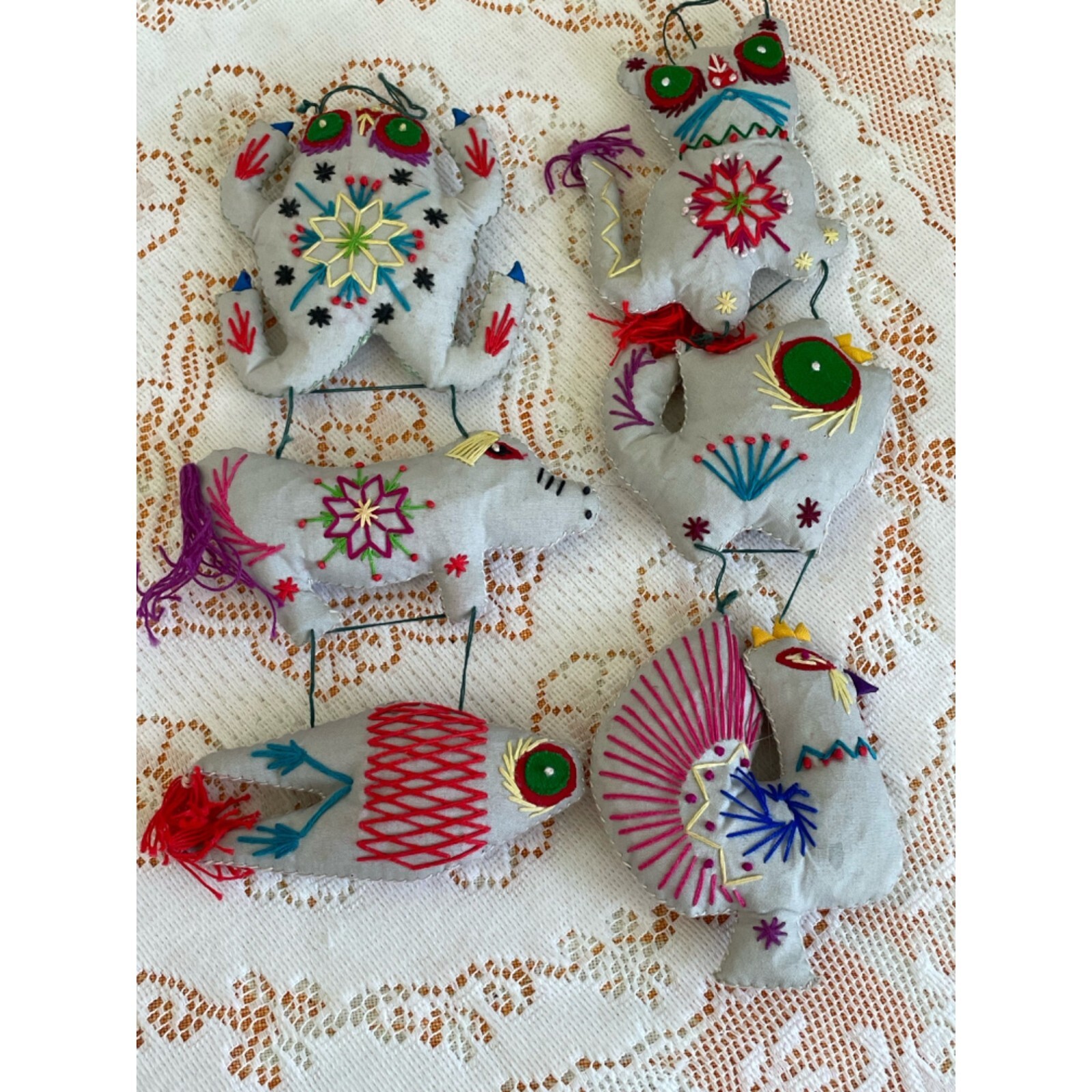 Vintage Folk Art Garland Ornaments Chinese Animals Embroidered Signs Of Zodiac