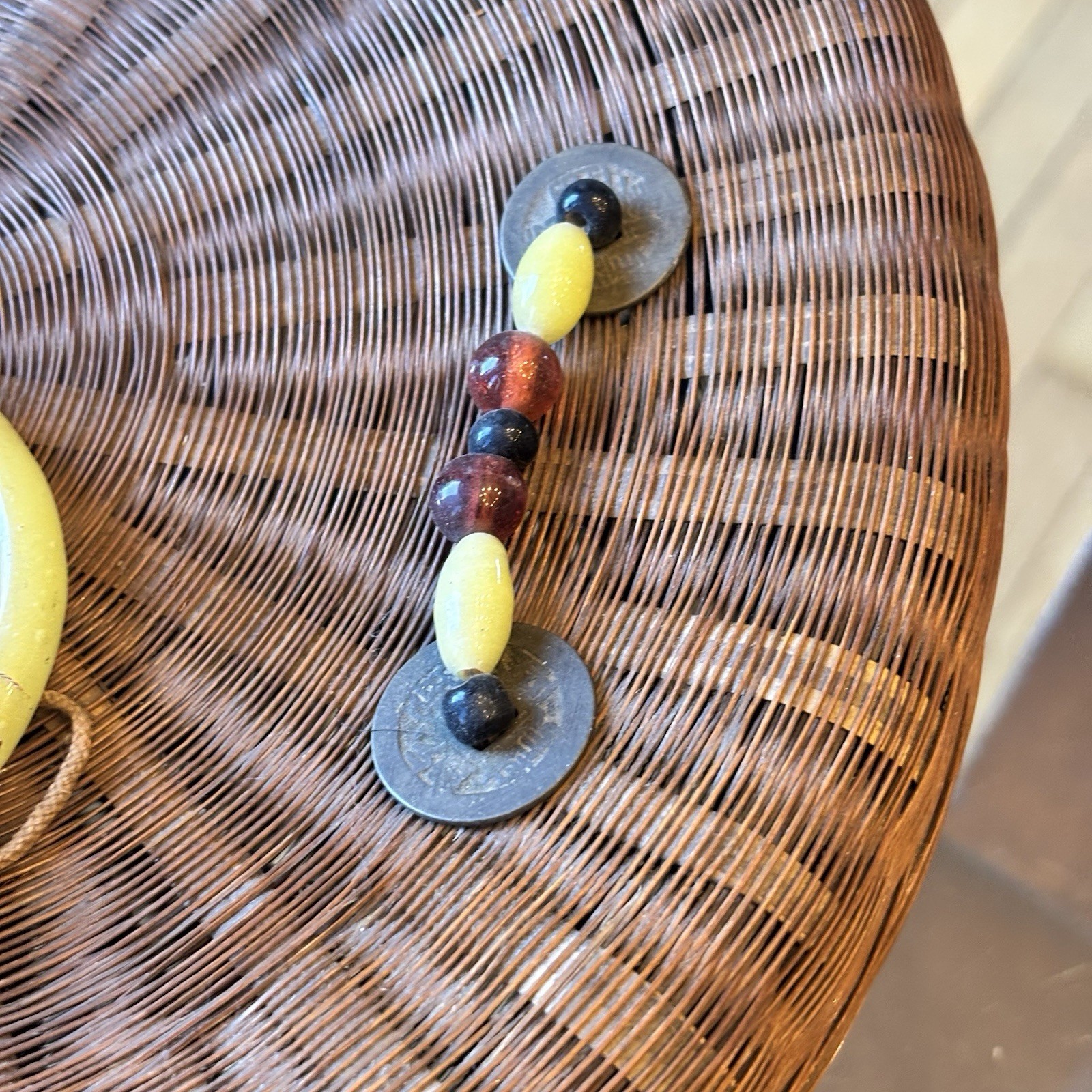 Set of Chinese Qing Dynasty Pine Needle Baskets Coins & Glass Beads FLAW