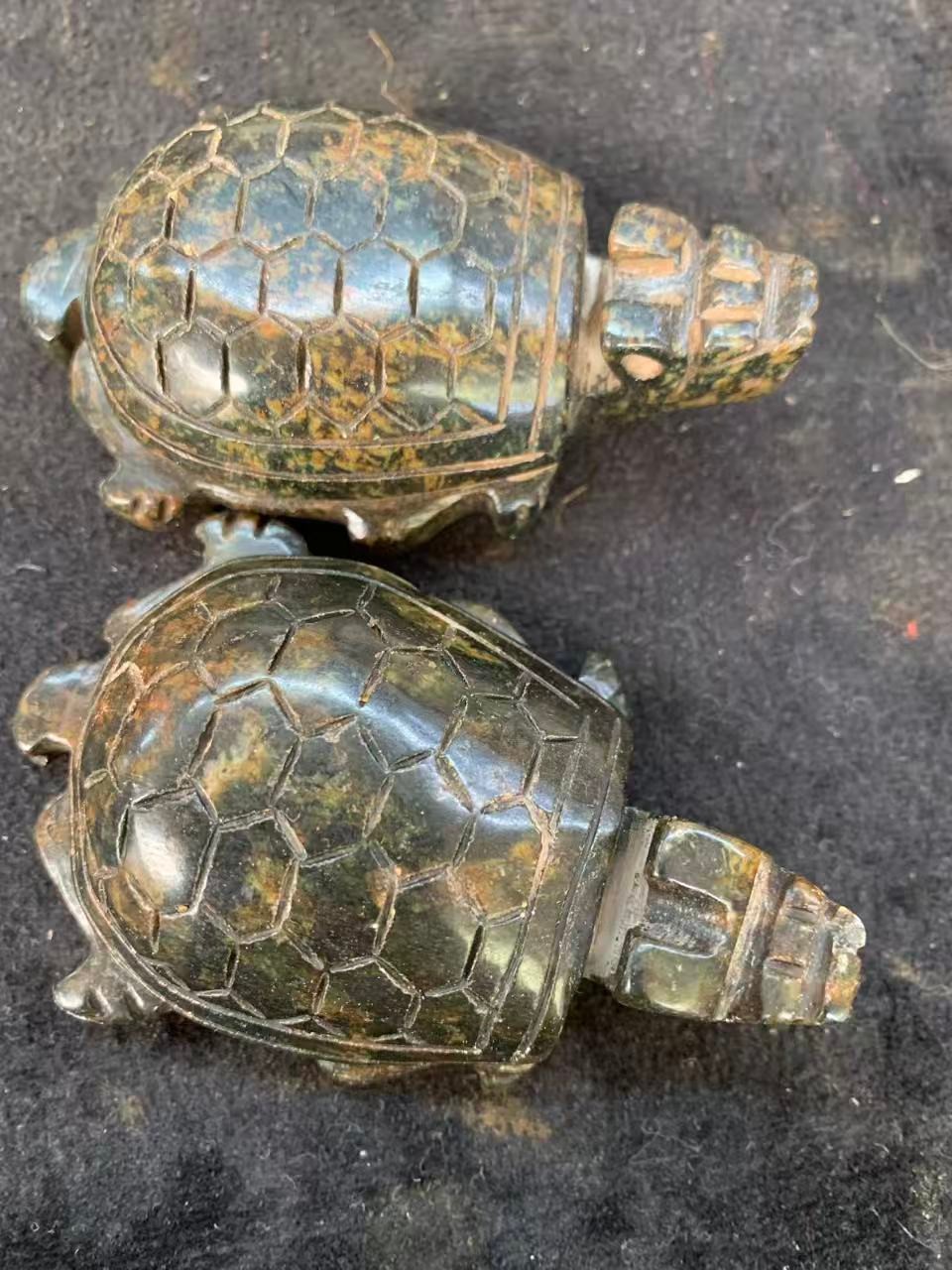 2Pcs Wonderful Chinese Old Jade Hand Carved *Legendary Dragon-Turtle* Statues