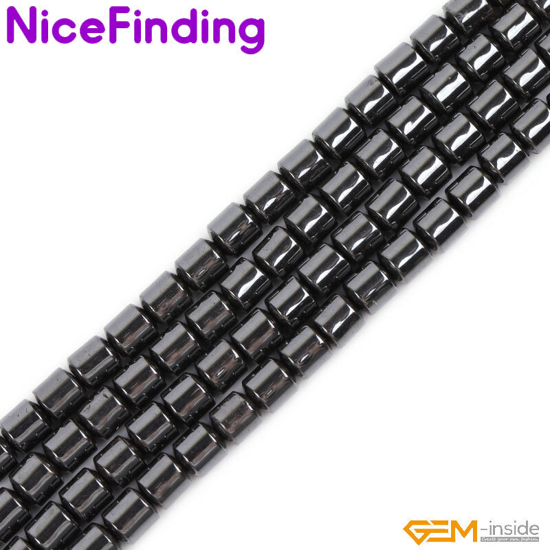 Natural Drum Black Hematite Column Stone Beads For Jewelry Making Strand 15″ DIY
