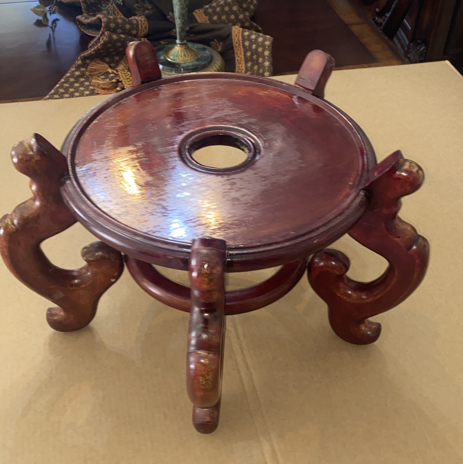 Antique Chinese Carved Rosewood Display Stand Base Vase Heavy And Well Crafted