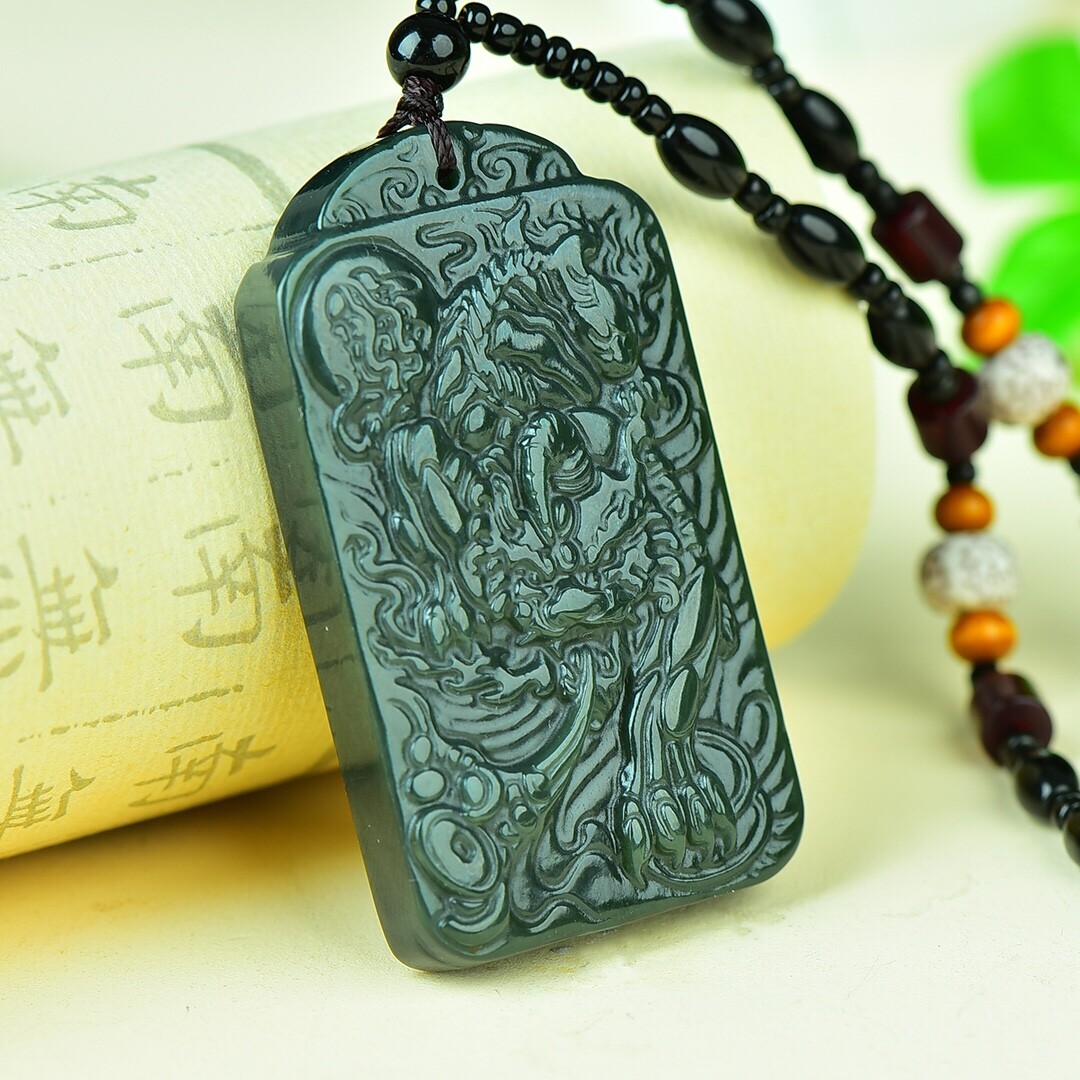 Chinese Hetian Gray Jade Hand Carving Auspicious Beast Pixiu Wealth Pendant