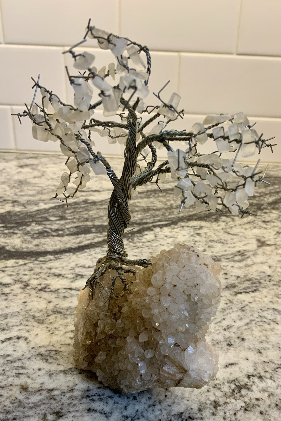 7″ WHITE QUARTZ BONSAI TREE VINTAGE WIRE WRAP ARTWORK PROSPERITY ASIAN FOLKLORE