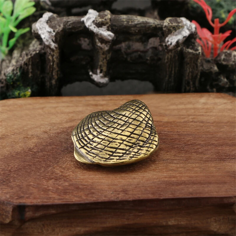 Antique Brass Solid Pocket Seashell Miniature Figurines Desk Ornament Copper