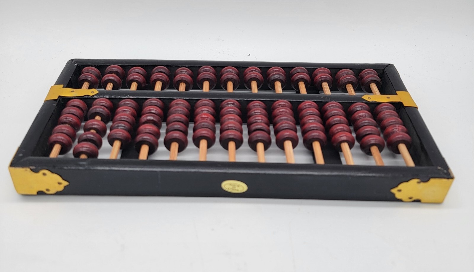 Abacus Xing Yuan Brand Black Lacquer Red Beads Brass Accents
