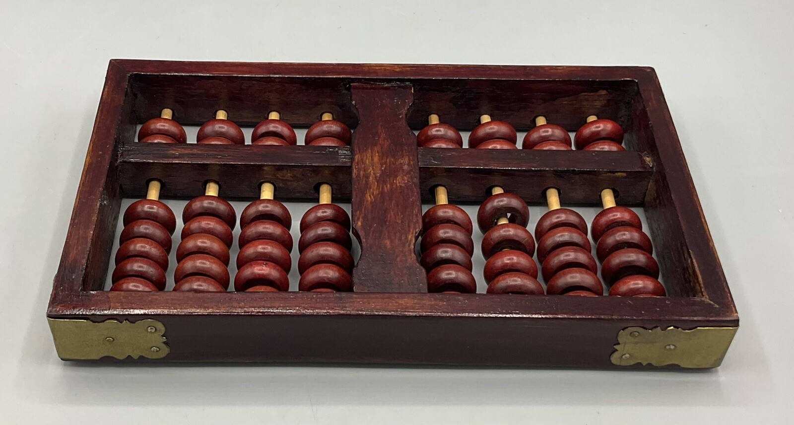 Vintage Red Lion Chinese Abacus Wood with Brass Hardware 9 Columns 63 Beads