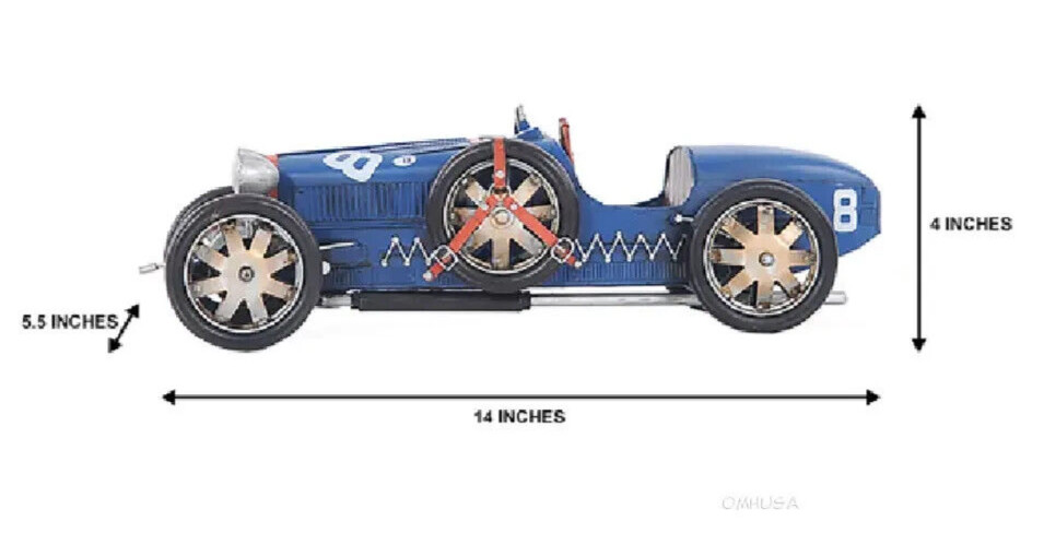 1920s Bugatti Type 35 Metal Racing Car Model 14″ Automobile Automotive Decor
