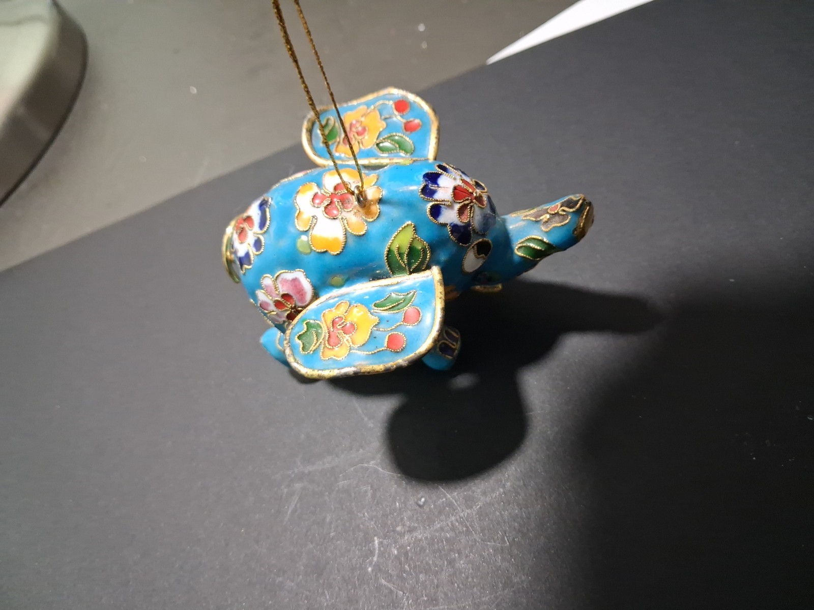 Multicolored, Base Blue floral Chinese cloisonné elephant ornament