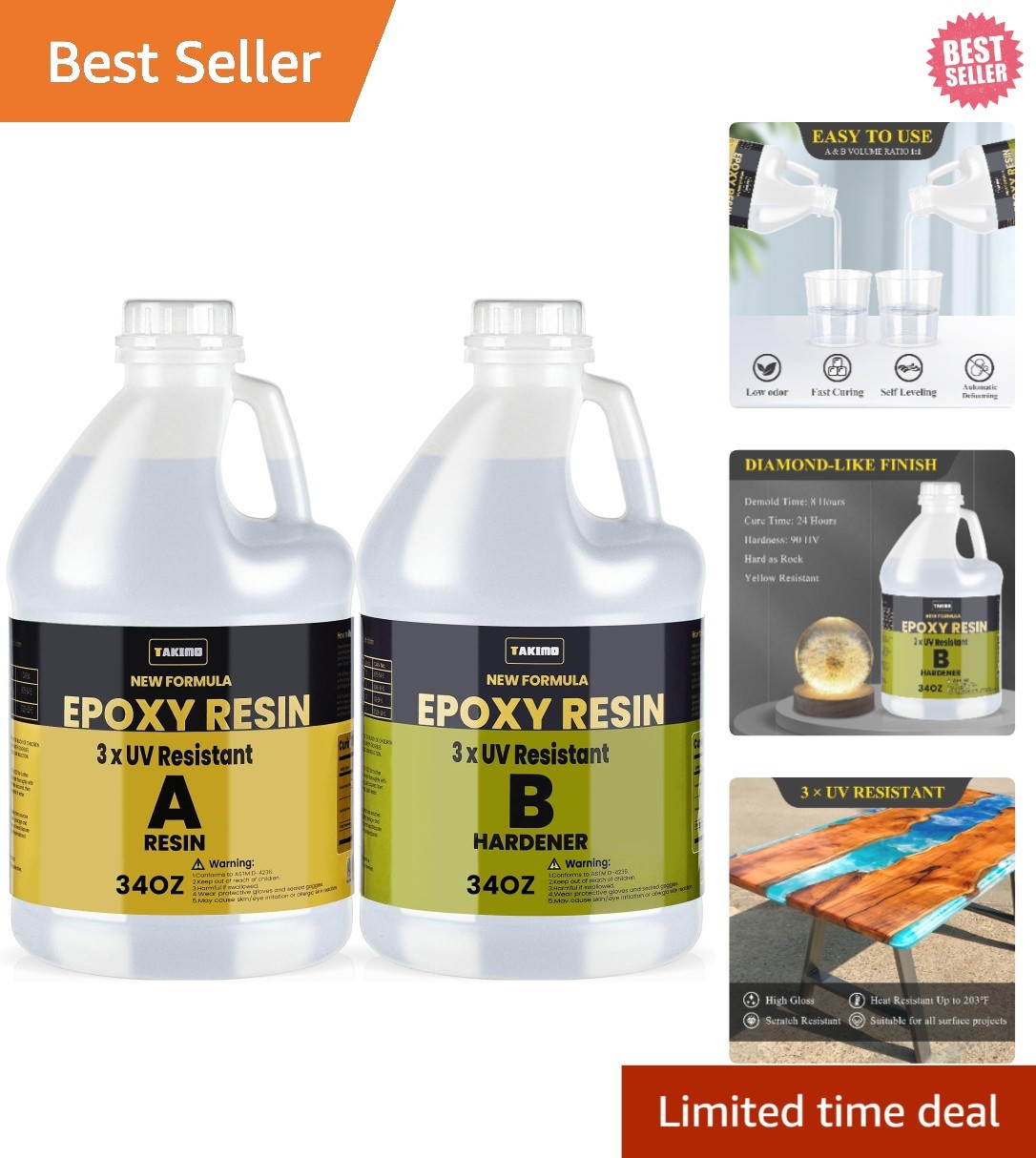 68OZ 3×UV Resistant Resin Kit,No Bubble & Crystal Clear Epoxy Resin for Coating,