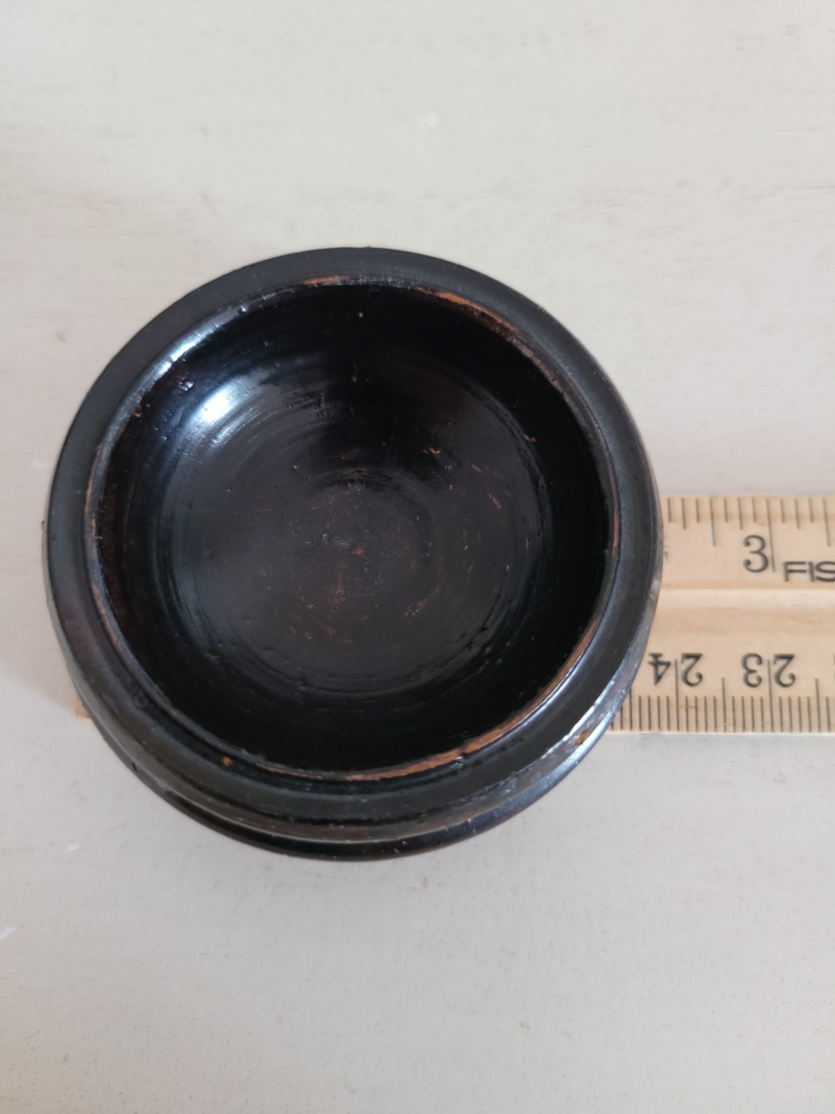 Vintage Chinese Large Black Floral Bird Cloisonne Egg on Wood Stand 5-5/8″ High