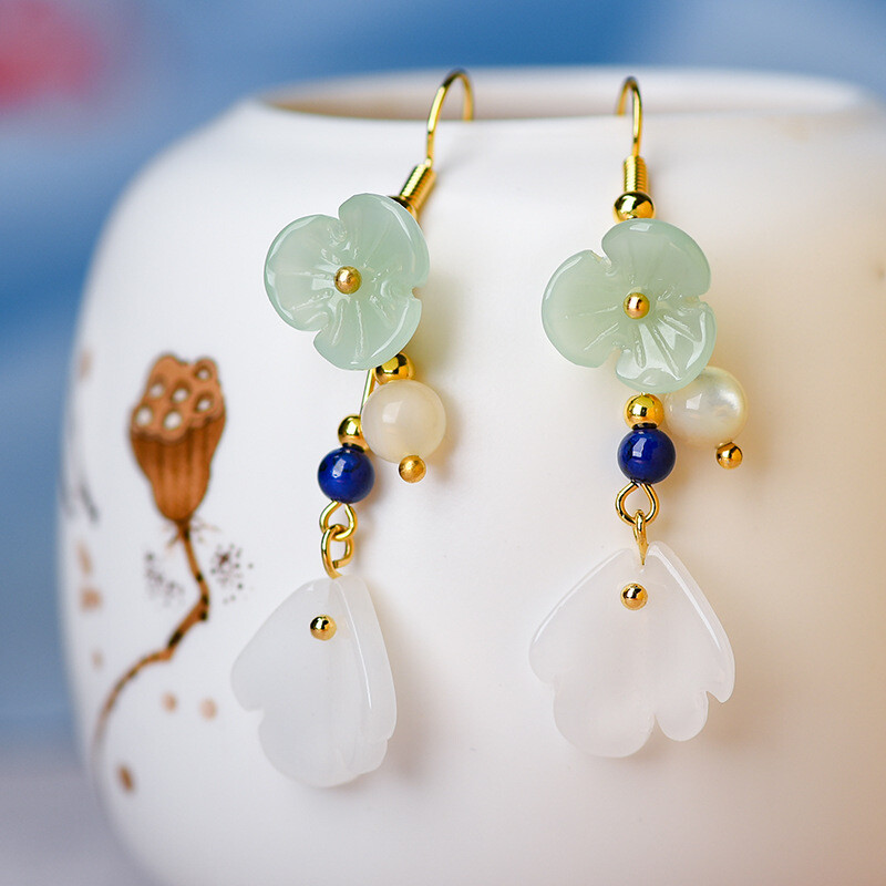 Chinese Coloured Glaze/Pearl Tibetan Style Exquisite Fashion Earbob Earrings