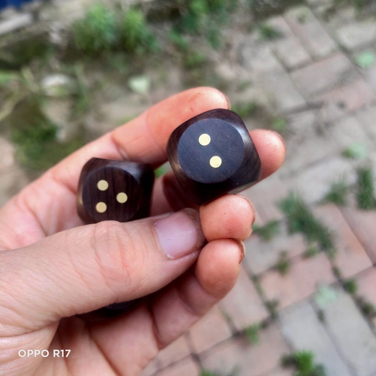 Vintage Ebony Purple Sandalwood Dice Set 3pcs 2.2cm Brass Inlaid Solid Wood