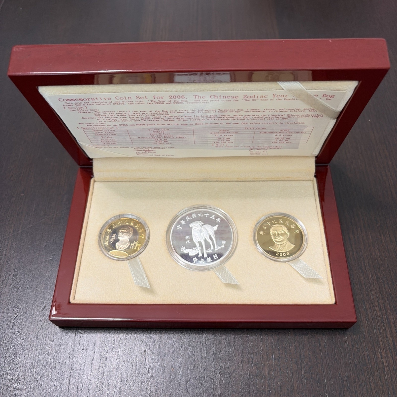 Commemorative 2006 Chinese Zodiac Year of the Dog. 3 Coin Set w/box & COA