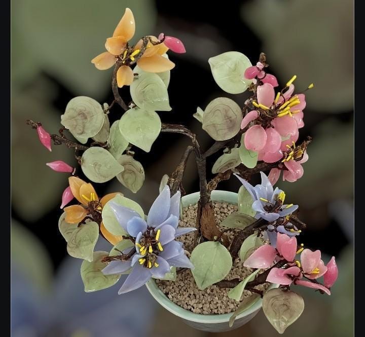 Glass Gemstone Vintage Bonsai Flower Multi Color