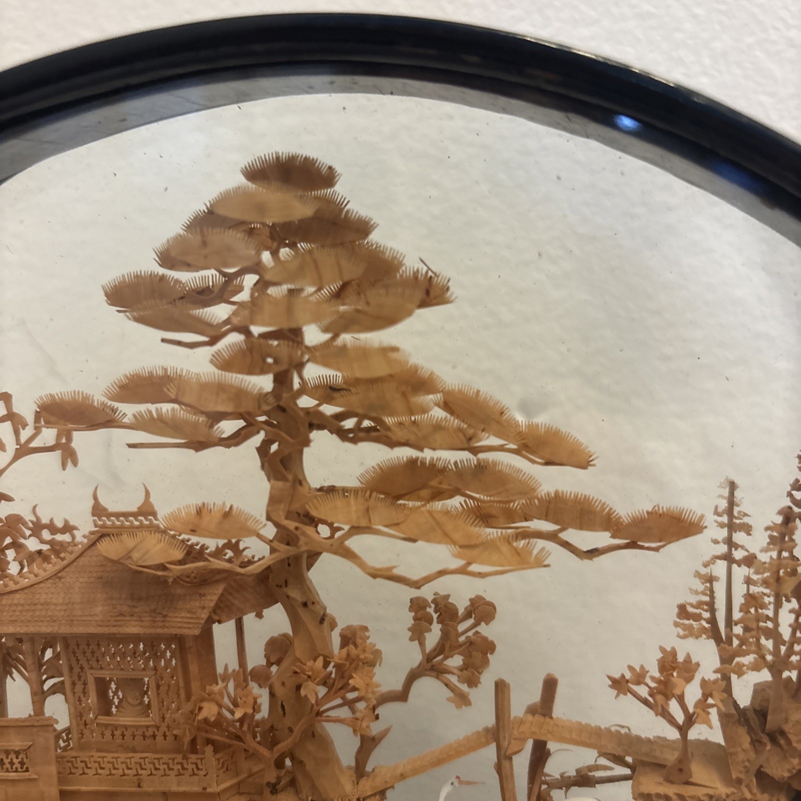 Vintage Chinese CORK Diorama Carving Sculpture Traditional Folk Art Pedestal 7”