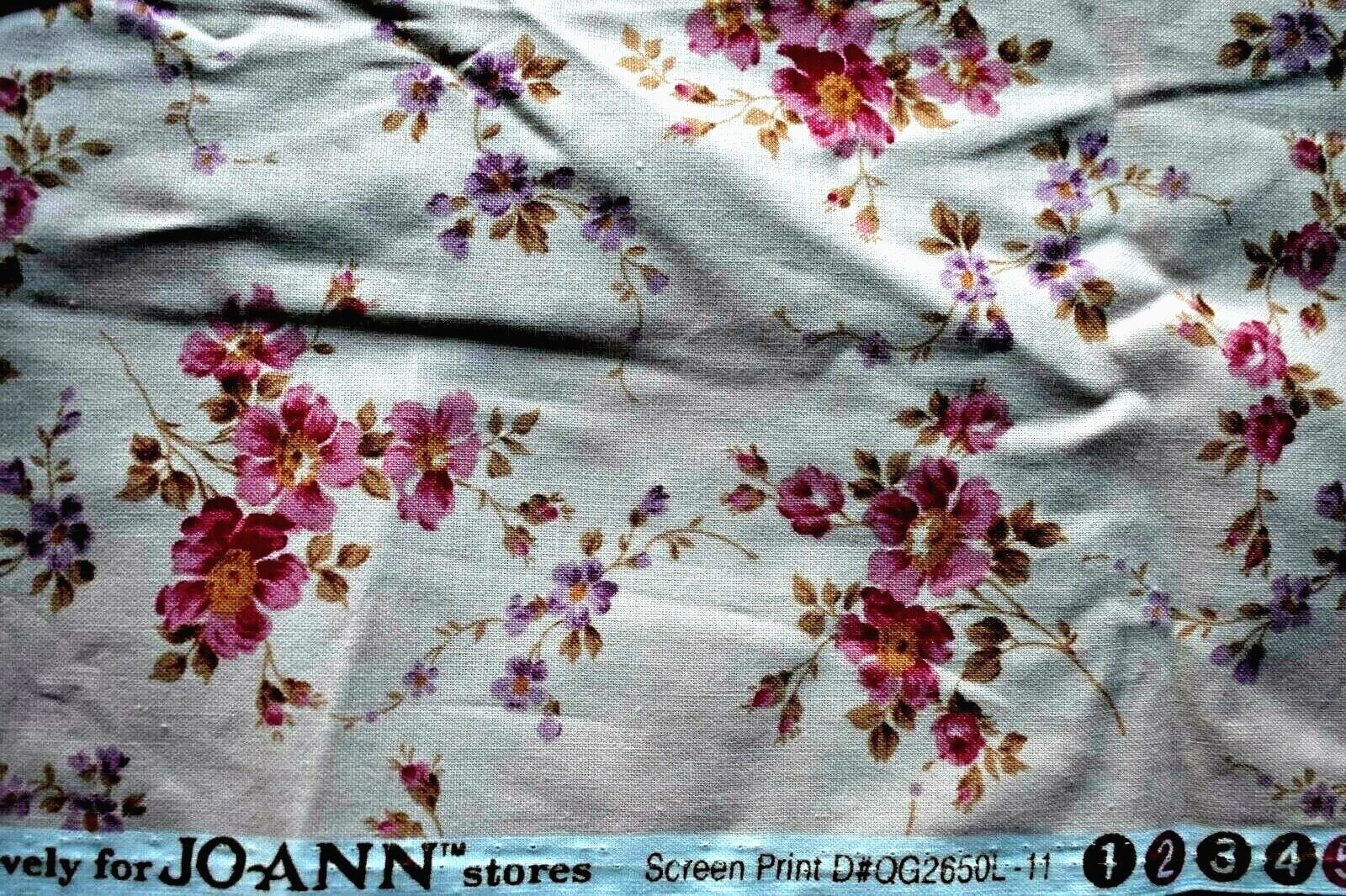 MULTI FLORAL SCREEN PRINT ON TAN 100% COTTON FABRIC 45X43 INCHES
