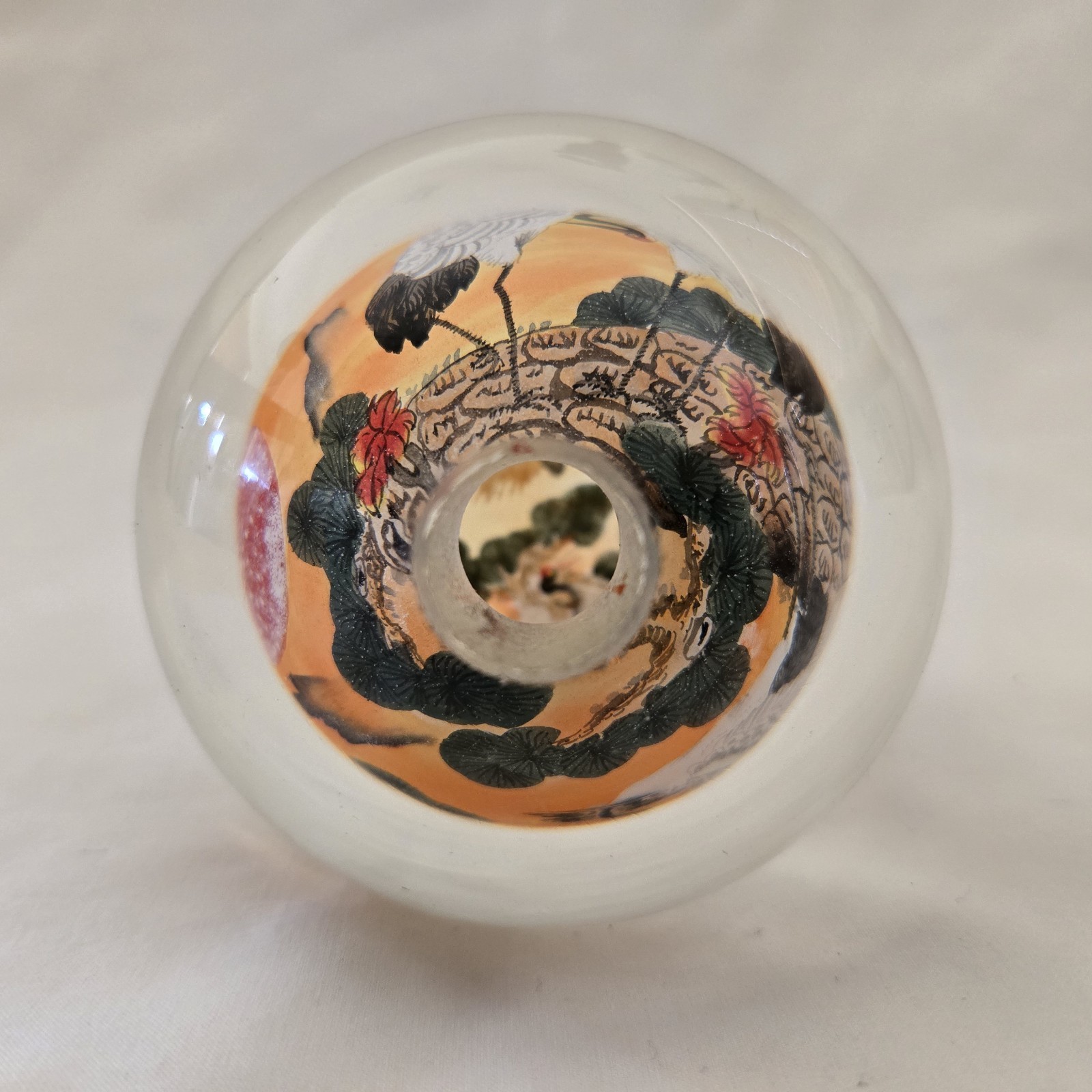 Cranes Art Glass Reverse Handpainted Sphere Ball 3″ Diameter Unbranded Vintage
