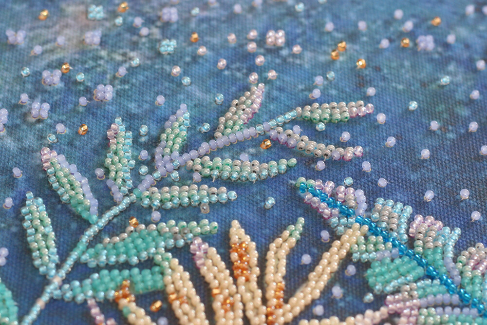 Bead Embroidery Kit “Tropical night” size 9.8″x19.7″ / 25.0×50.0 cm