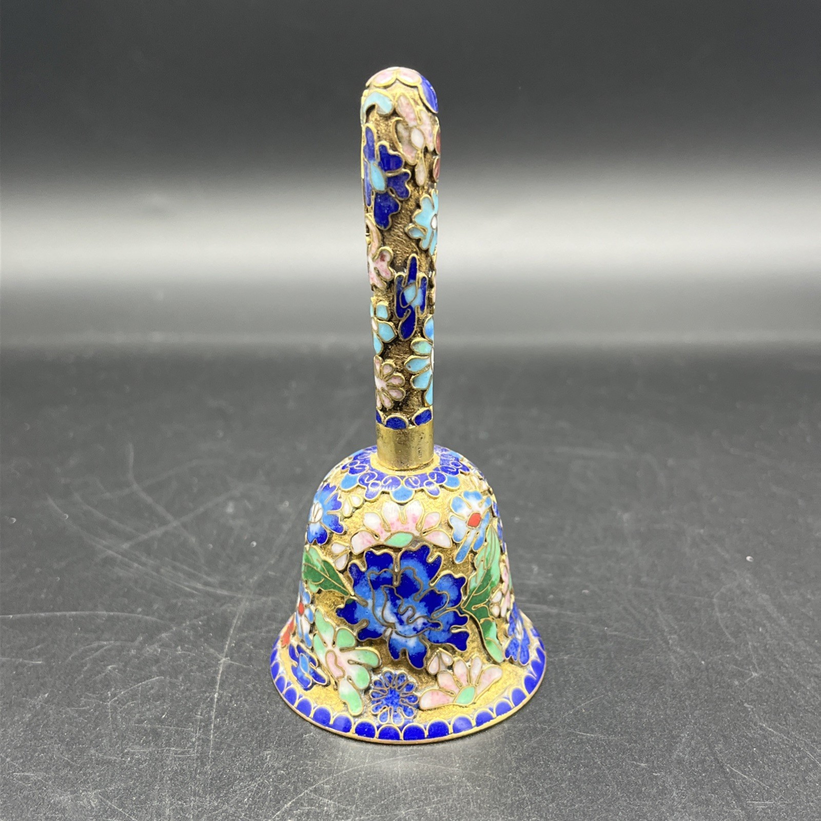 Vintage Chinese Asian Cloisonné Enamel On Metal Blue Bell Florals