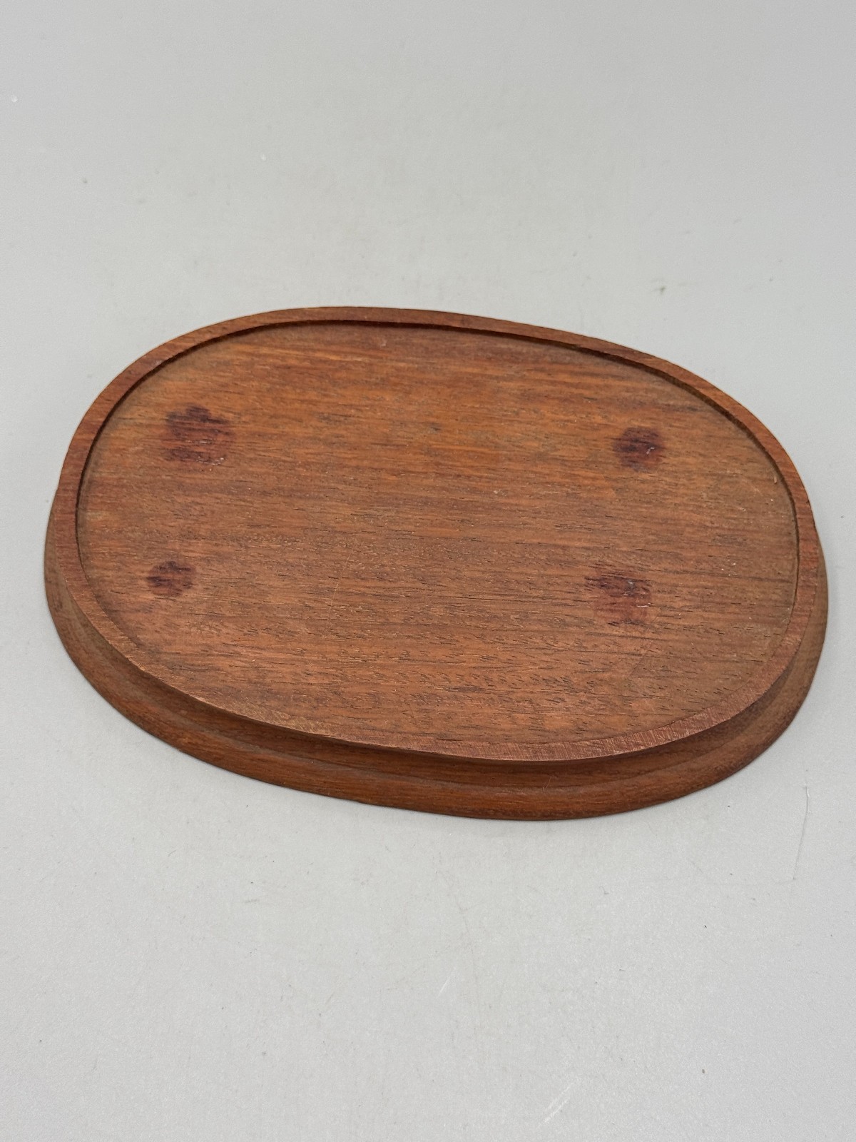 Vintage Mid 20th c. Hong Kong Hardwood Brown Oval Display Wood Stand 6 x 4”